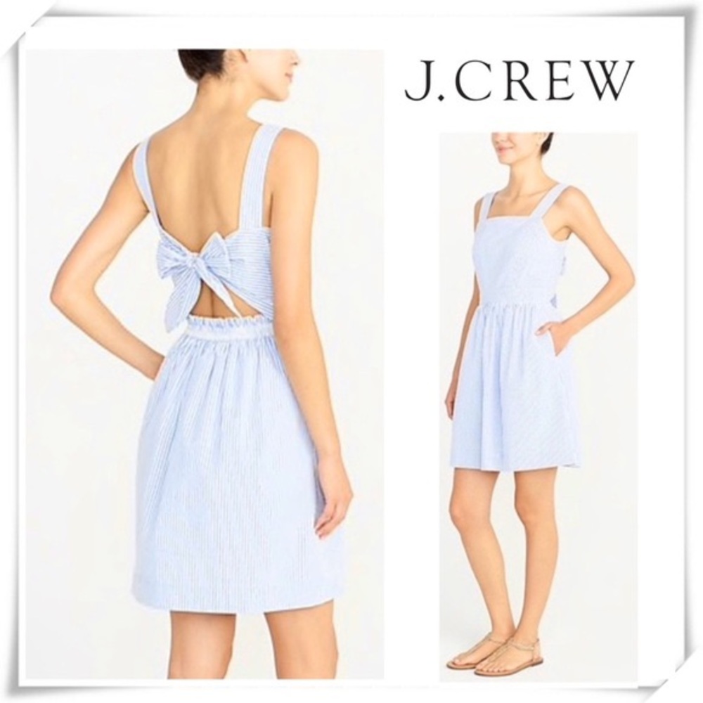 Jcrew Seersucker Blue Bow tie back dress size XS